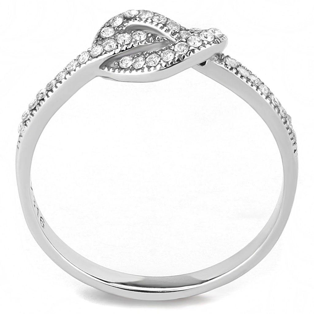 CJ053 Wholesale Women&#39;s Stainless Steel High polished AAA Grade CZ Clear Heart Knot Ring
