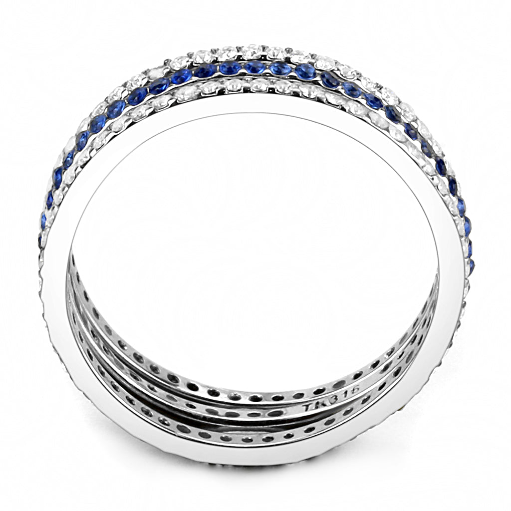 Wholesale Women&#39;s Stainless Steel AAA Grade Cubic Zirconia London Blue Eternal Ring Set