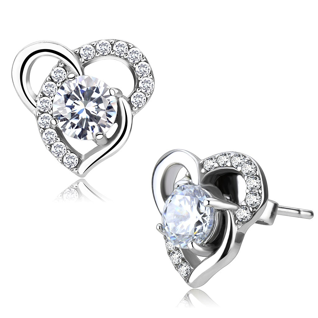 CJ078 Wholesale Women&#39;s Stainless Steel High polished AAA Grade CZ Clear Heart Earrings