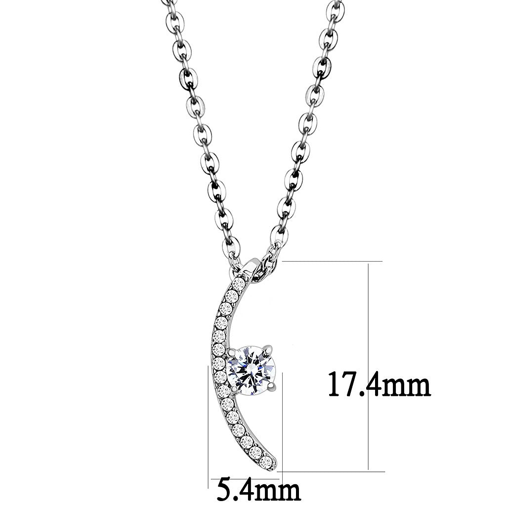 CJ092 Wholesale Women&#39;s Stainless Steel AAA Grade CZ Clear Crescent Chain Pendant