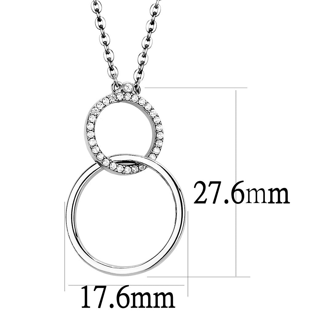 CJ097 Wholesale Women&#39;s Stainless Steel AAA Grade CZ Clear Double Ring Chain Pendant