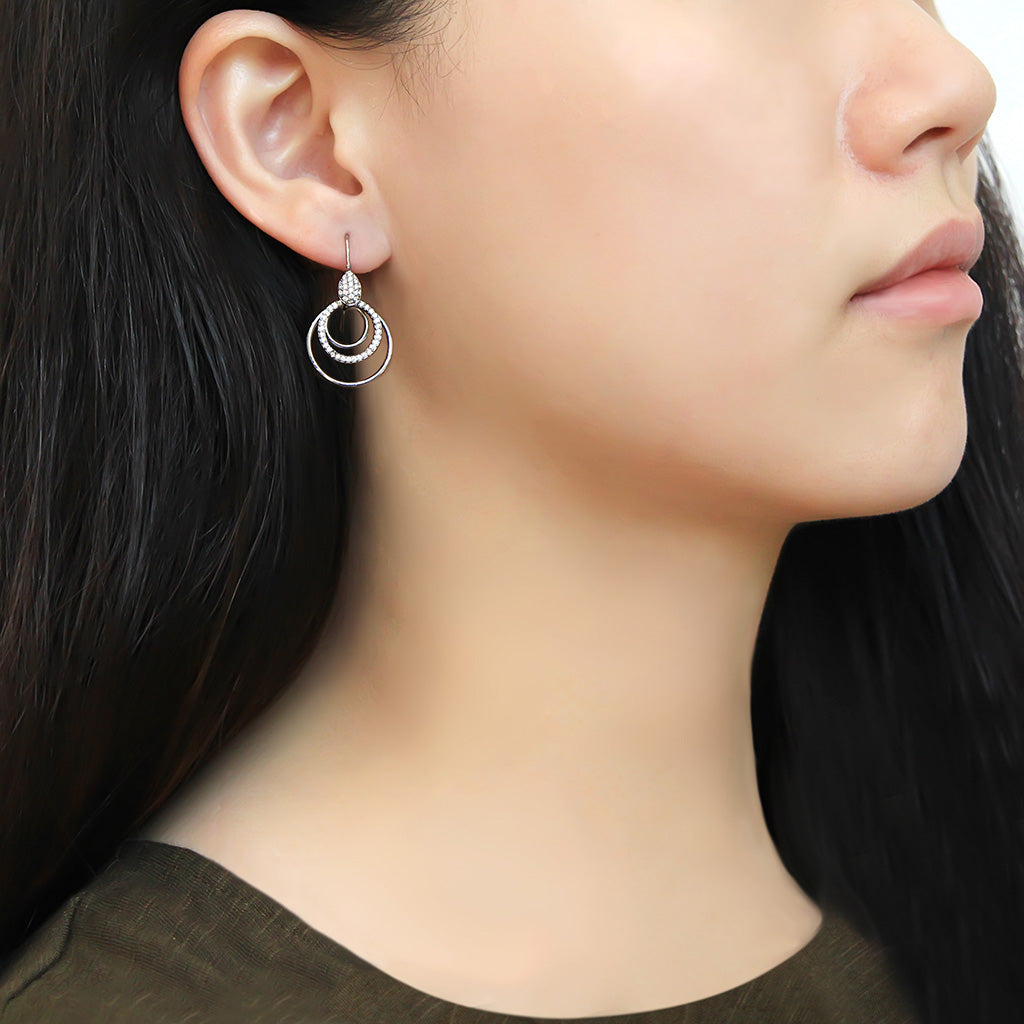 CJ099 Wholesale Women&#39;s Stainless Steel AAA Grade CZ Clear Hoop Earrings