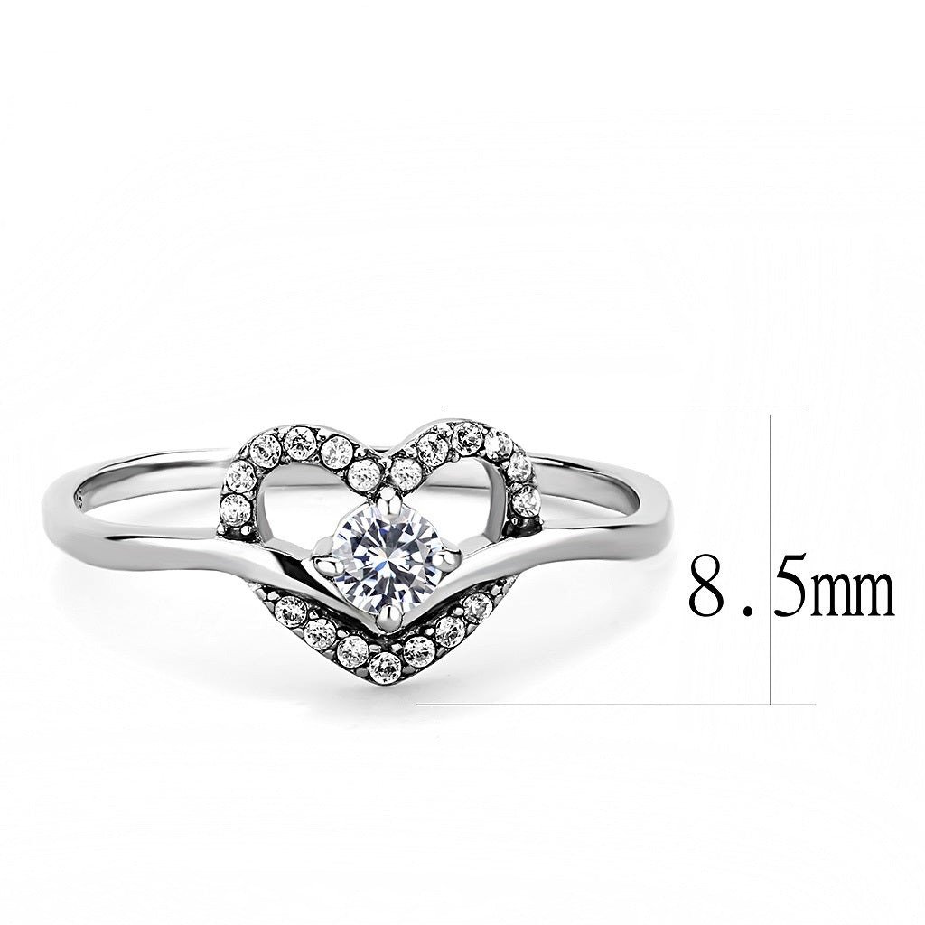 CJ106 Wholesale Women&#39;s Stainless Steel High polished AAA Grade CZ Clear Heart Ring