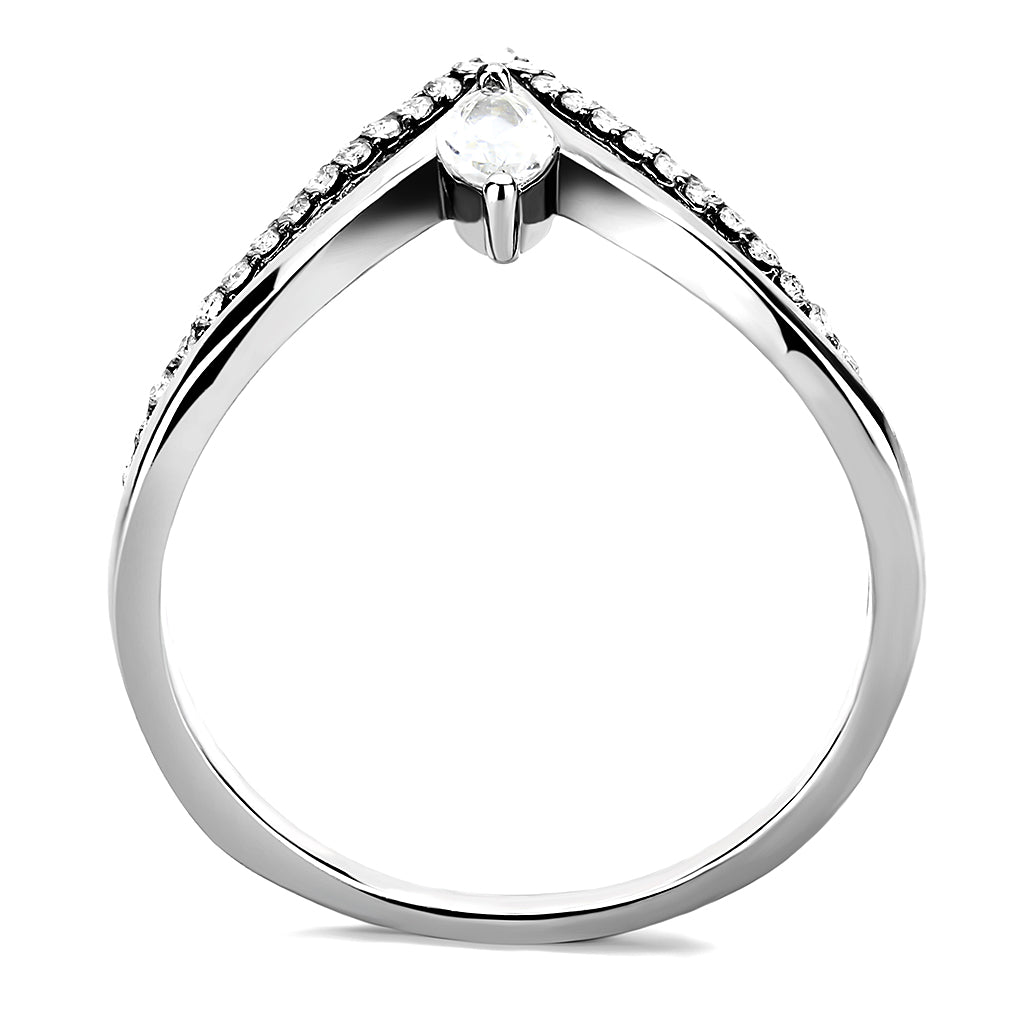 CJ109 Wholesale Women&#39;s Stainless Steel AAA Grade Clear Cubic Zirconia Minimal Chevron Ring