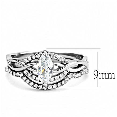 CJ133 Wholesale Women&#39;s Stainless Steel AAA Grade Cubic Zirconia Clear Marquise Engagement Ring Set