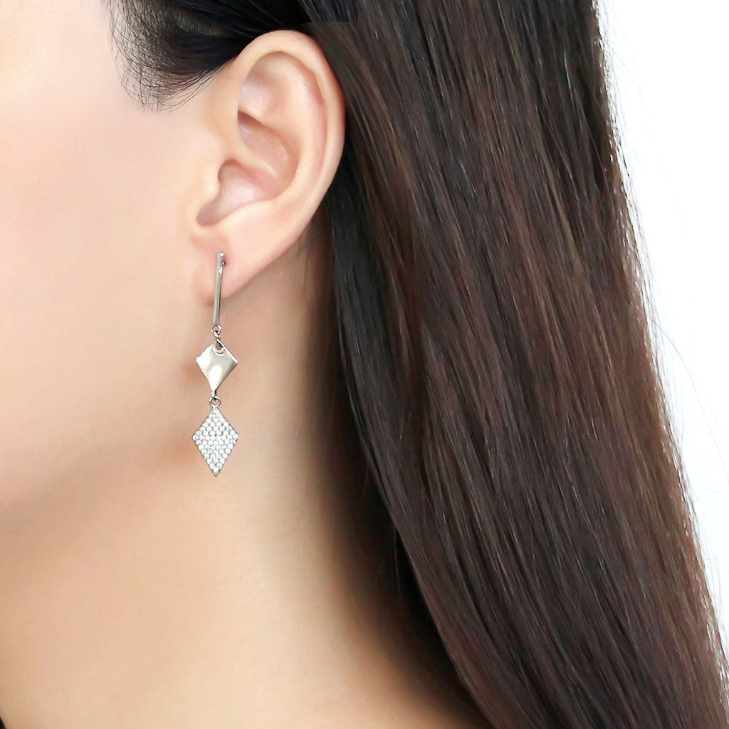 CJ194 Wholesale Women&#39;s Stainless Steel AAA Grade CZ Clear Double Diamonds Earrings