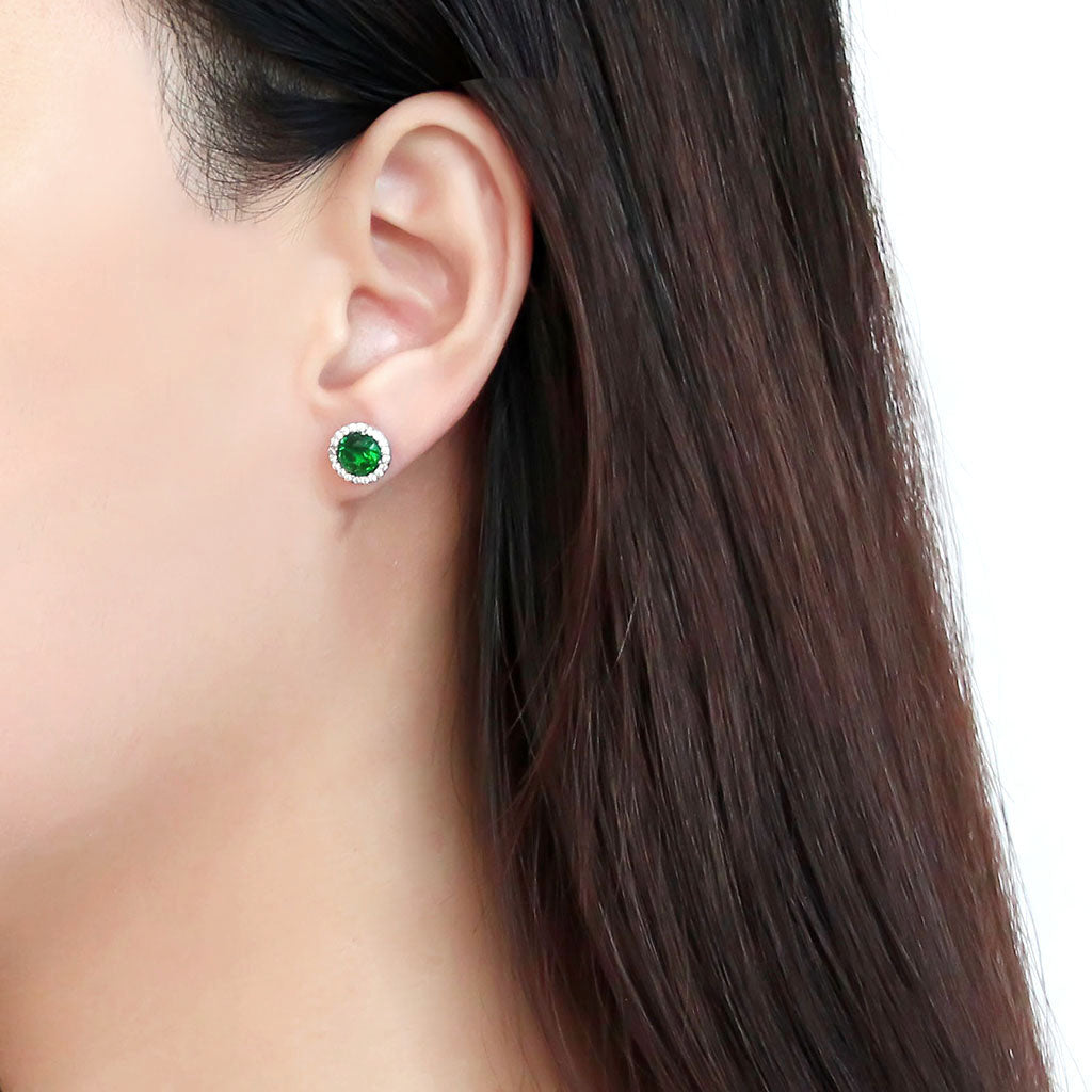 CJ211 Wholesale Women&#39;s Stainless Steel Synthetic Emerald Earrings