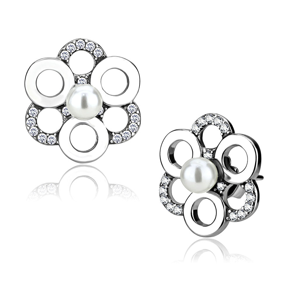 CJ214 Wholesale Women&#39;s Stainless Steel Synthetic White Pearl Flower Cuff Earrings