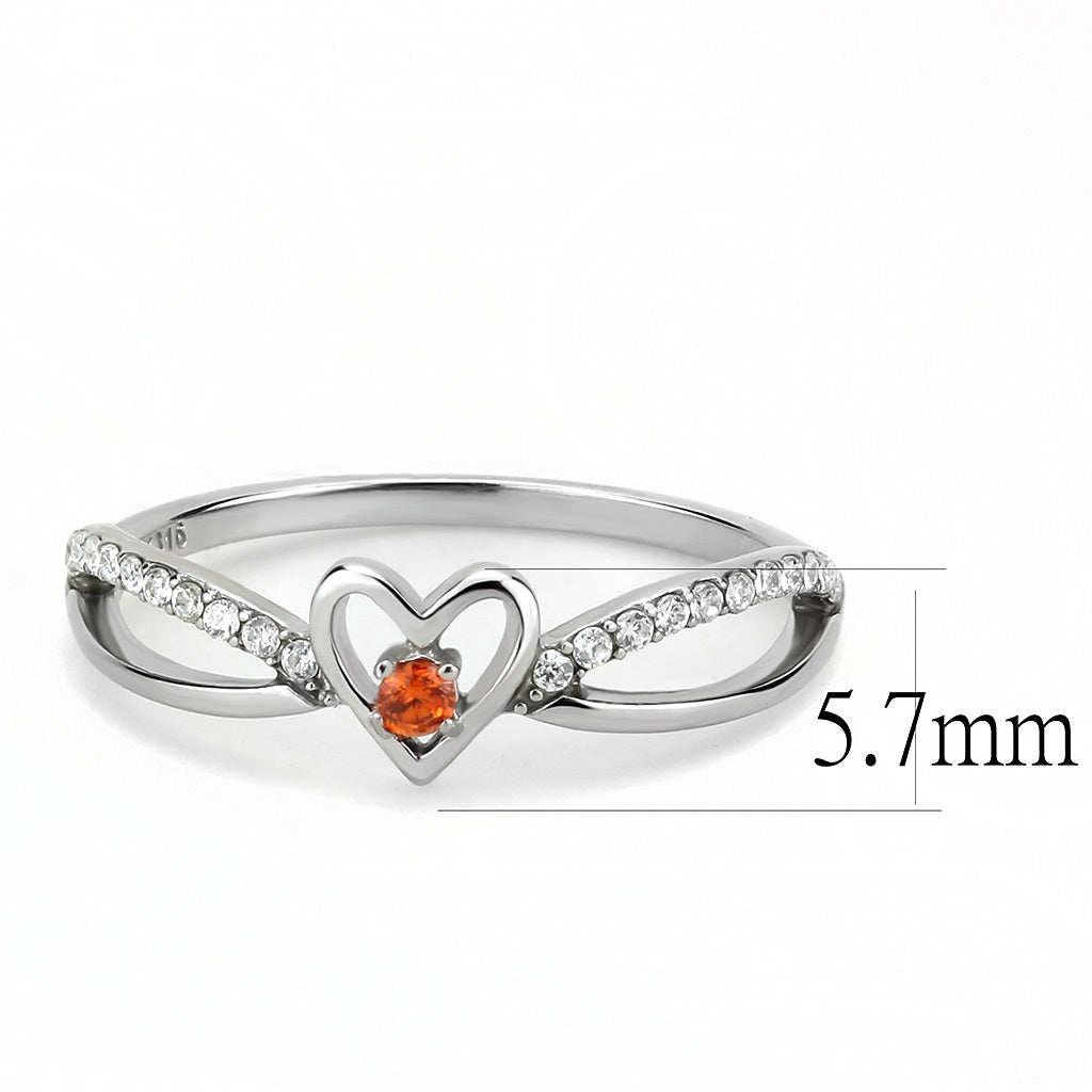 CJ235 Wholesale Women&#39;s Stainless Steel High polished AAA Grade CZ Orange Heart Ring