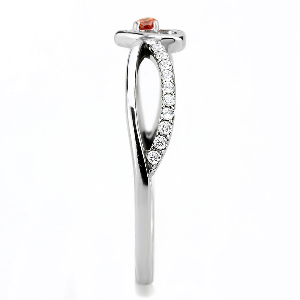 CJ235 Wholesale Women&#39;s Stainless Steel High polished AAA Grade CZ Orange Heart Ring