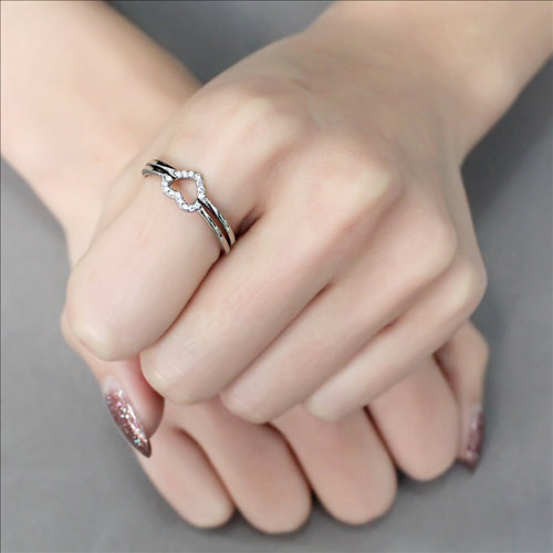 CJ245 Wholesale Women&#39;s Stainless Steel High polished AAA Grade CZ Clear Minimal Heart Ring