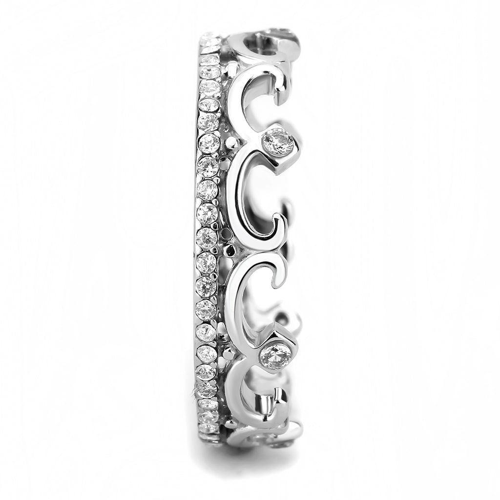 CJ267 Wholesale Women&#39;s Stainless Steel AAA Grade Cubic Zirconia Clear Minimal Crown Ring