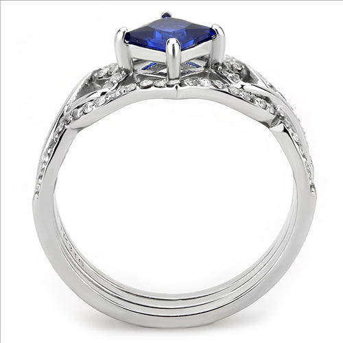 CJ272 Wholesale Women&#39;s Stainless Steel Spinel London Blue Wedding Ring Stackable Set