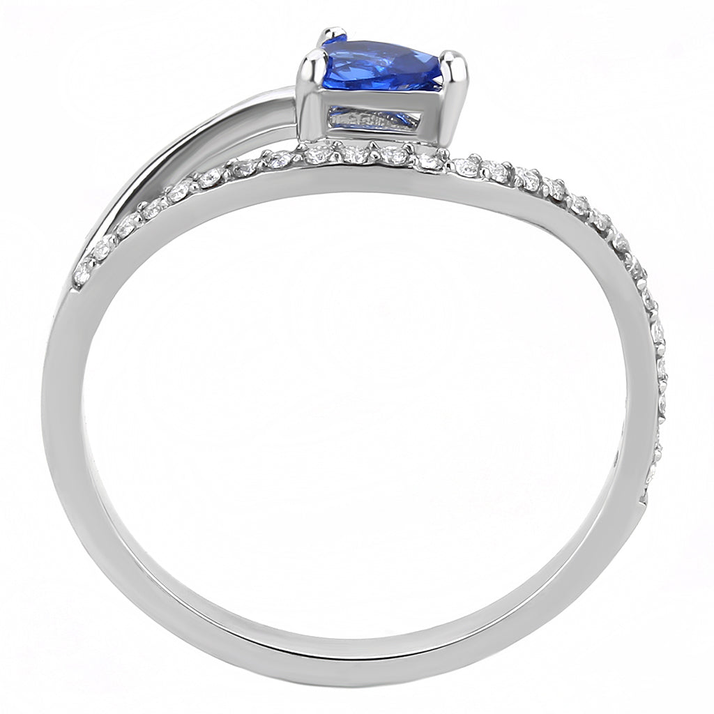 CJ273 Women&#39;s Stainless Steel London Blue Spinel Pear Cut Minimal Ring
