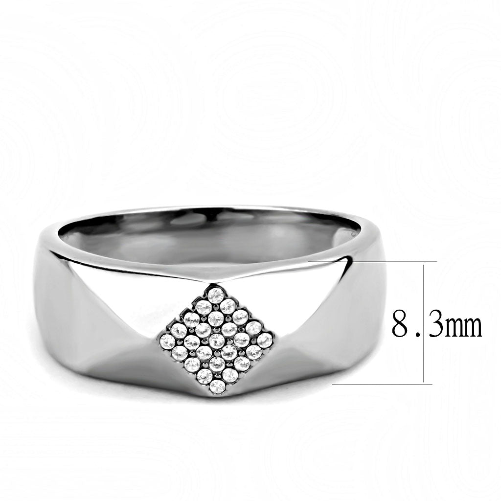 CJ288 Wholesale Men&#39;s Stainless Steel AAA Grade CZ Clear Square Ring