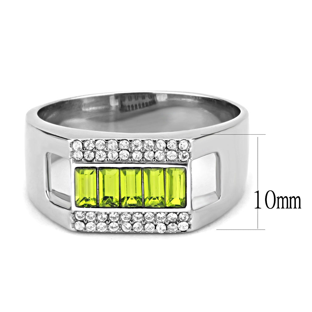 CJ289 Wholesale Men&#39;s Stainless Steel Top Grade Crystal Olivine Color Ring