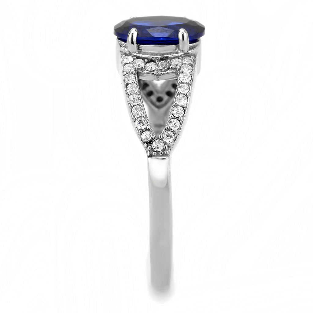 CJ306 Wholesale Women&#39;s Stainless Steel London Blue Spinel Minimal Engagement Ring