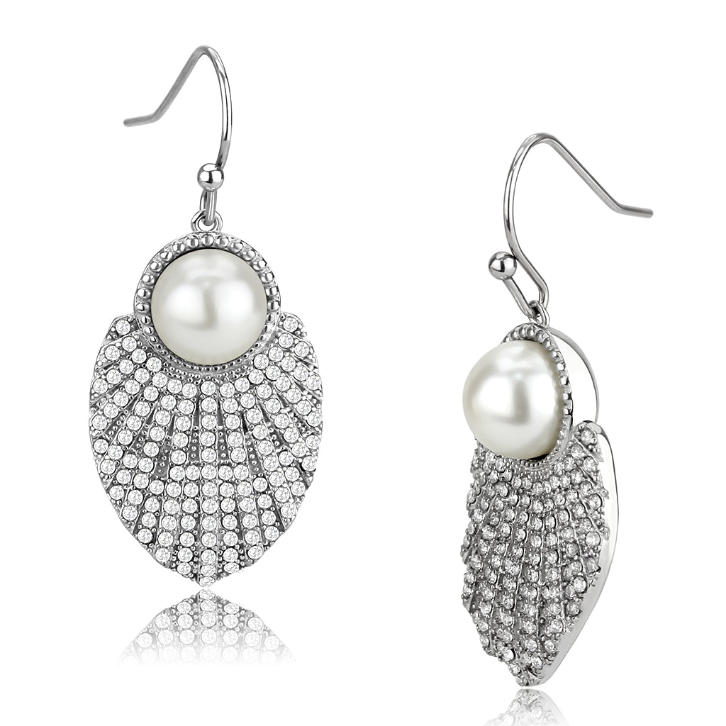CJ330 Wholesale Women&#39;s Stainless Steel Synthetic White Pearl Earrings