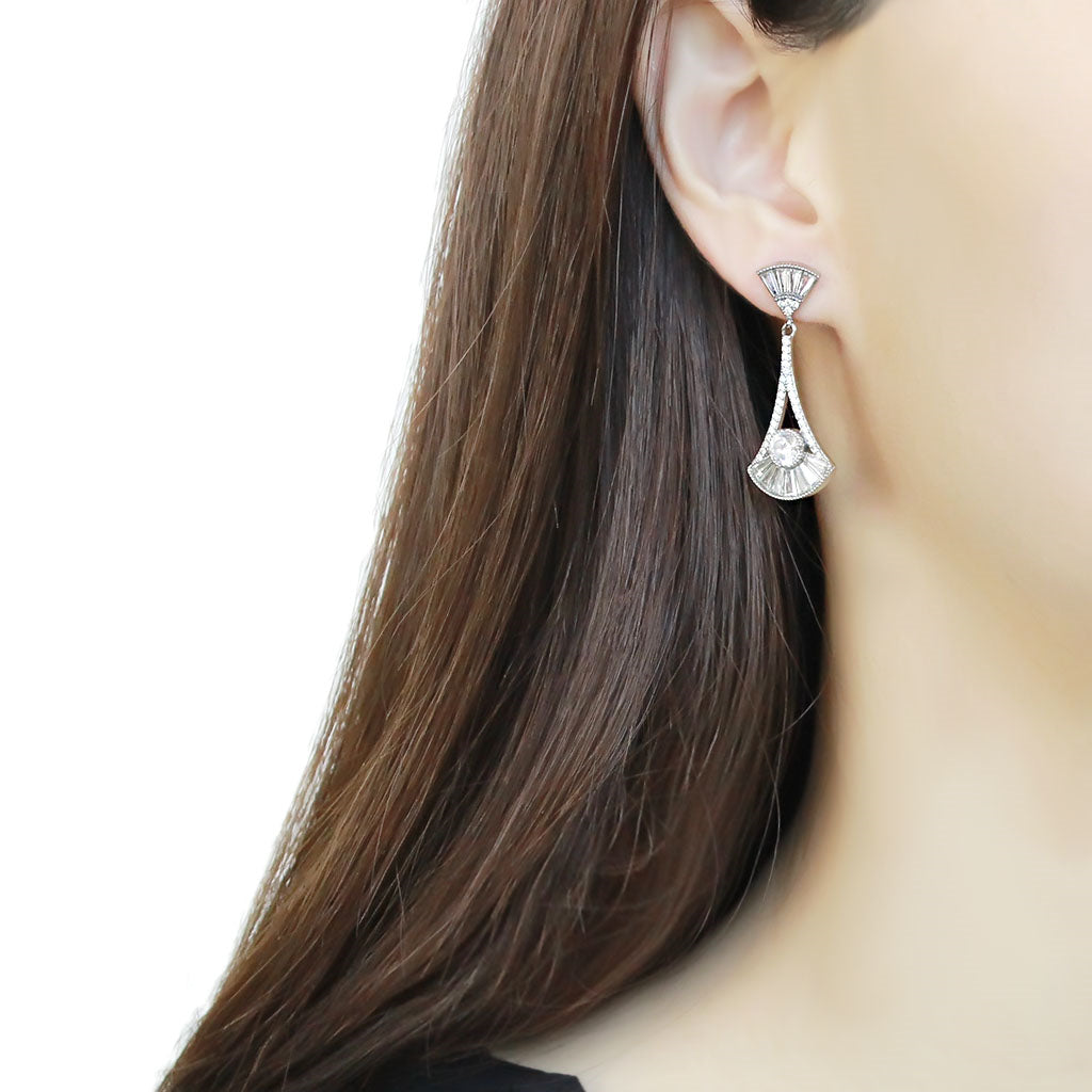 CJ373 Wholesale Women&#39;s Stainless Steel AAA Grade CZ Clear Dangle Earrings