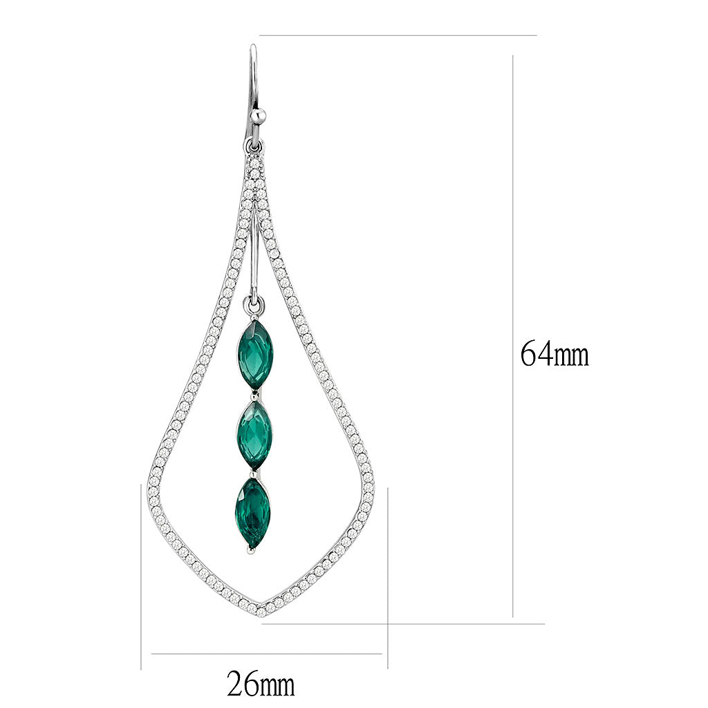 CJ376 Wholesale Women&#39;s Stainless Steel Synthetic Blue Zircon Dangle Earrings