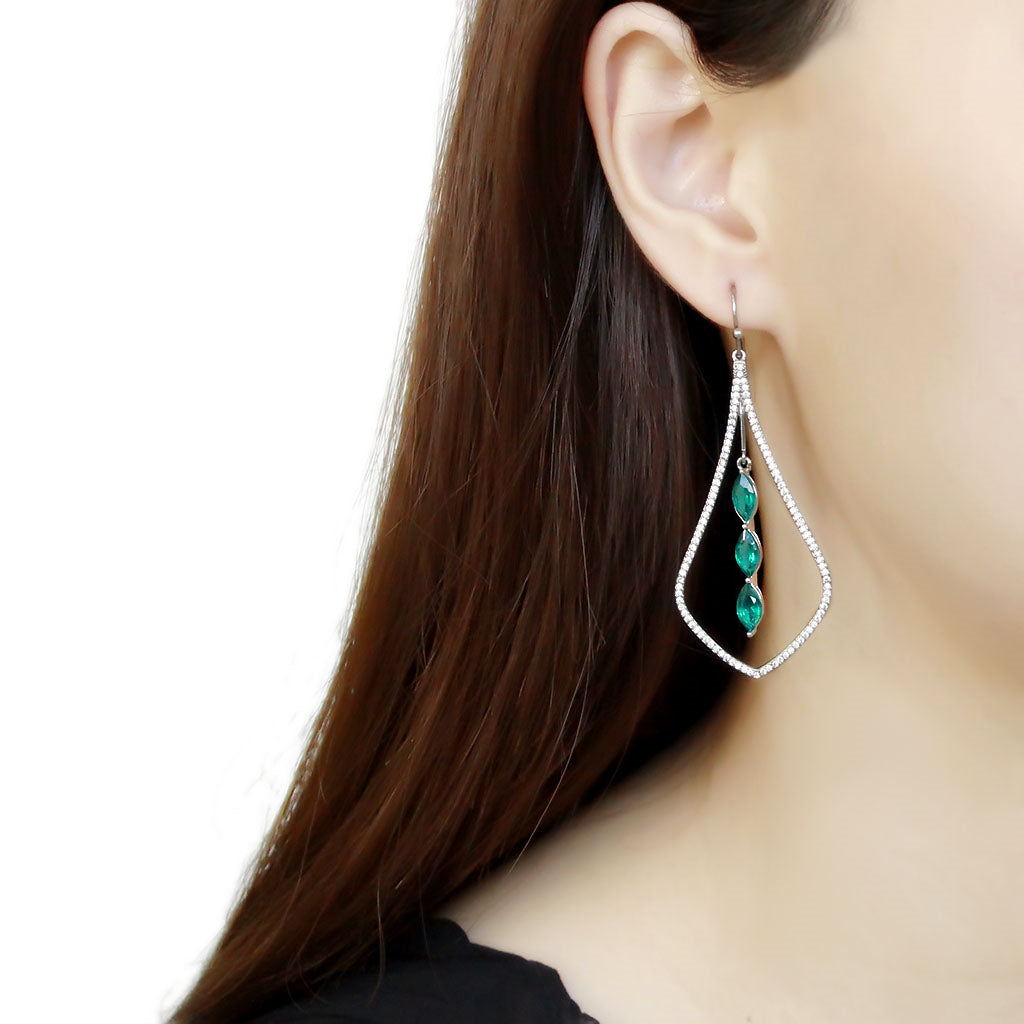 CJ376 Wholesale Women&#39;s Stainless Steel Synthetic Blue Zircon Dangle Earrings