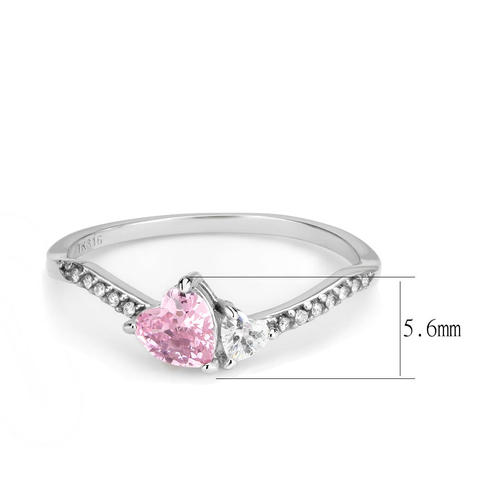 CJ384 Wholesale Women&#39;s Stainless Steel AAA Grade CZ Rose Double Heart Ring