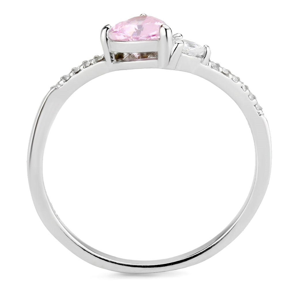 CJ384 Wholesale Women&#39;s Stainless Steel AAA Grade CZ Rose Double Heart Ring