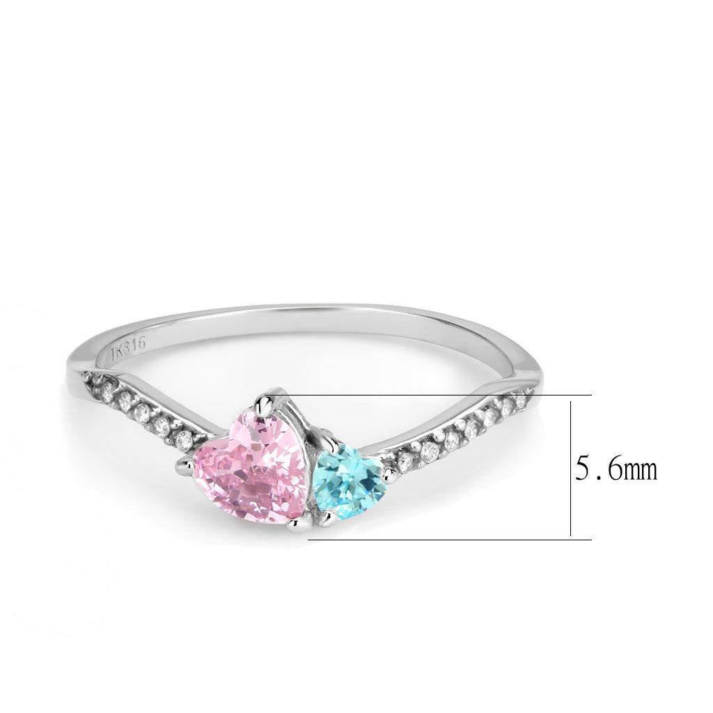 CJ384Q Wholesale Women&#39;s Stainless Steel AAA Grade CZ Multi Color Double Heart Ring