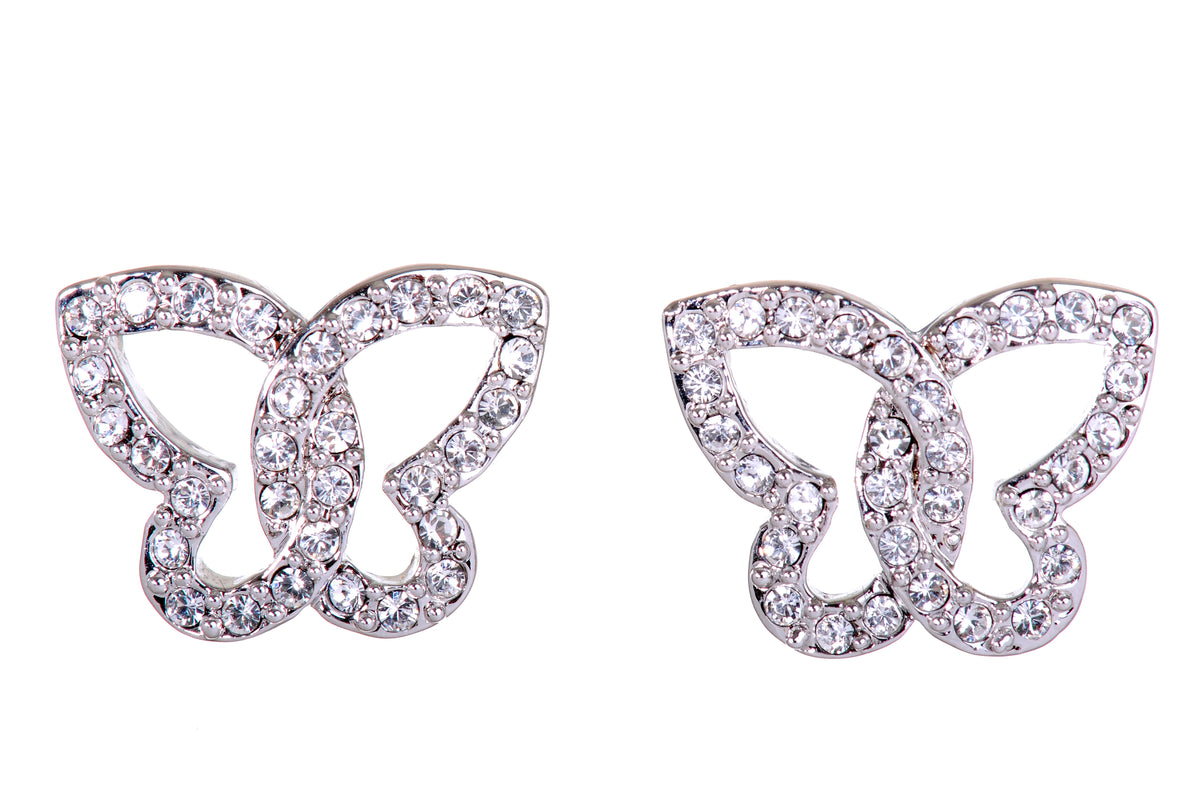 E7112 Pave Butterfly Rhodium Plated Swarovski Elements Crystal Earrings