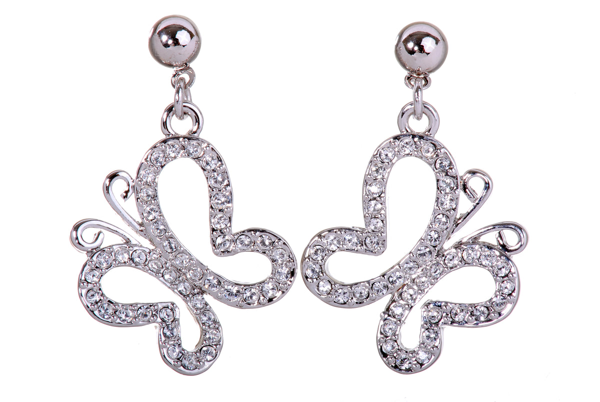 E7115 Fluttering Butterfly Rhodium Plated Earrings with Swarovski Elements Crystal
