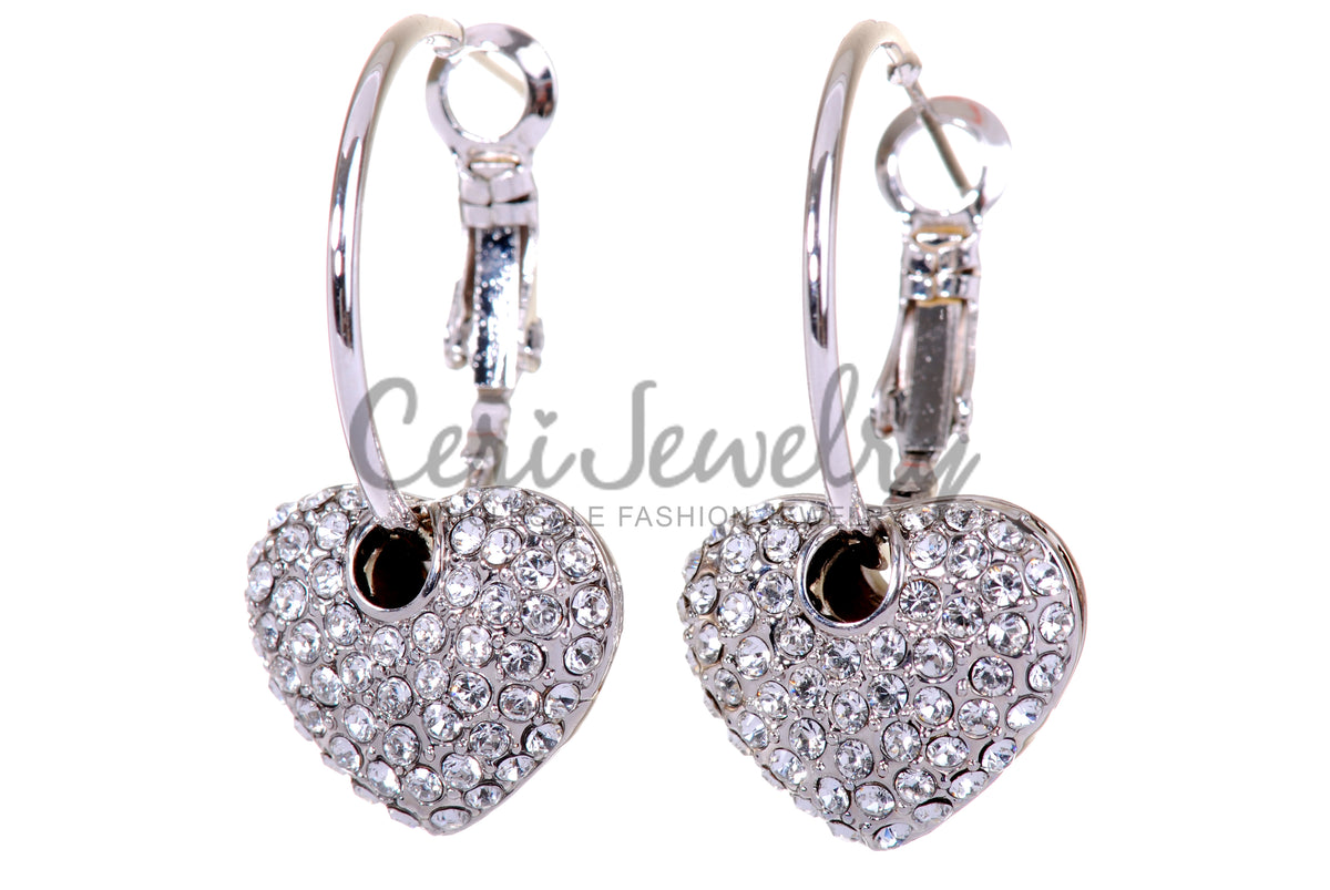 E7116 Swarovski Elements Crystal Heart Earring with Rhodium Plating