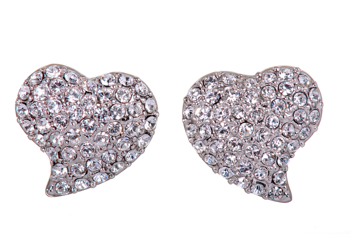 E7118 Chic Rhodium Plated Heart Earrings with Swarovski Elements Crystal