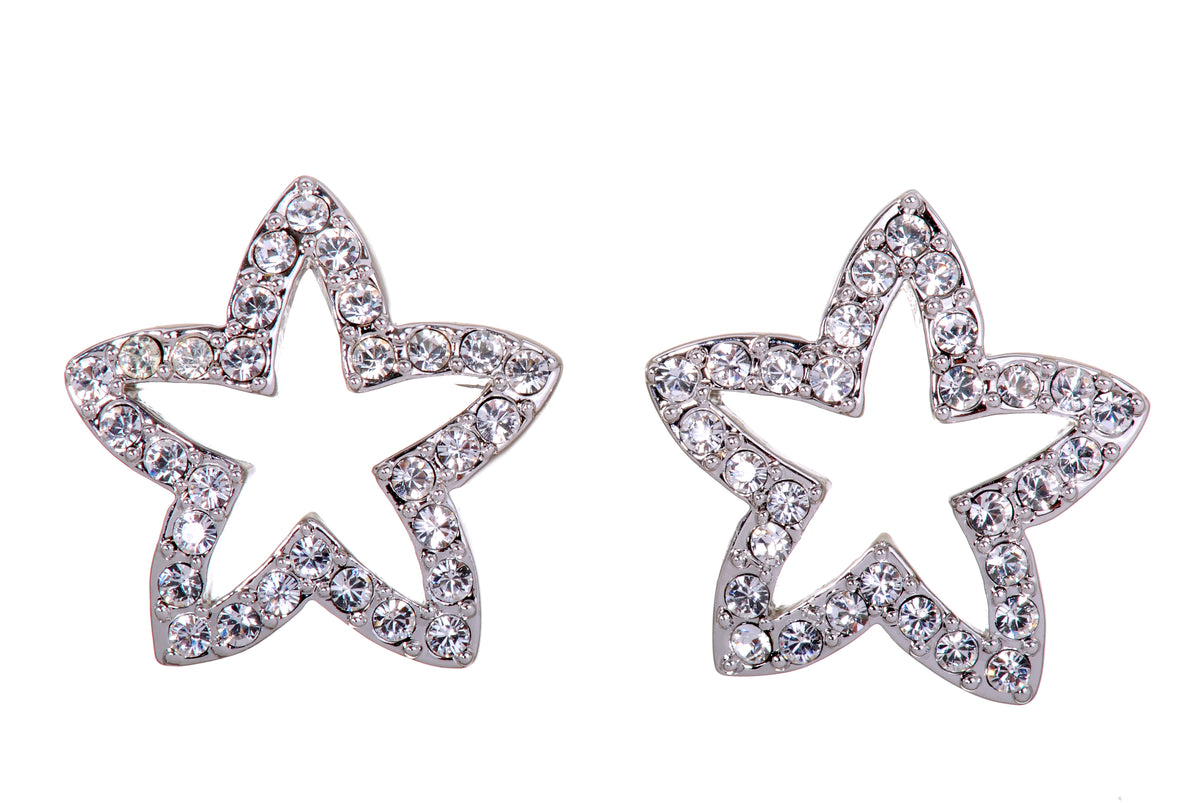 E7128 Elegant Star Rhodium Plated Swarovski Elements Crystal Earrings