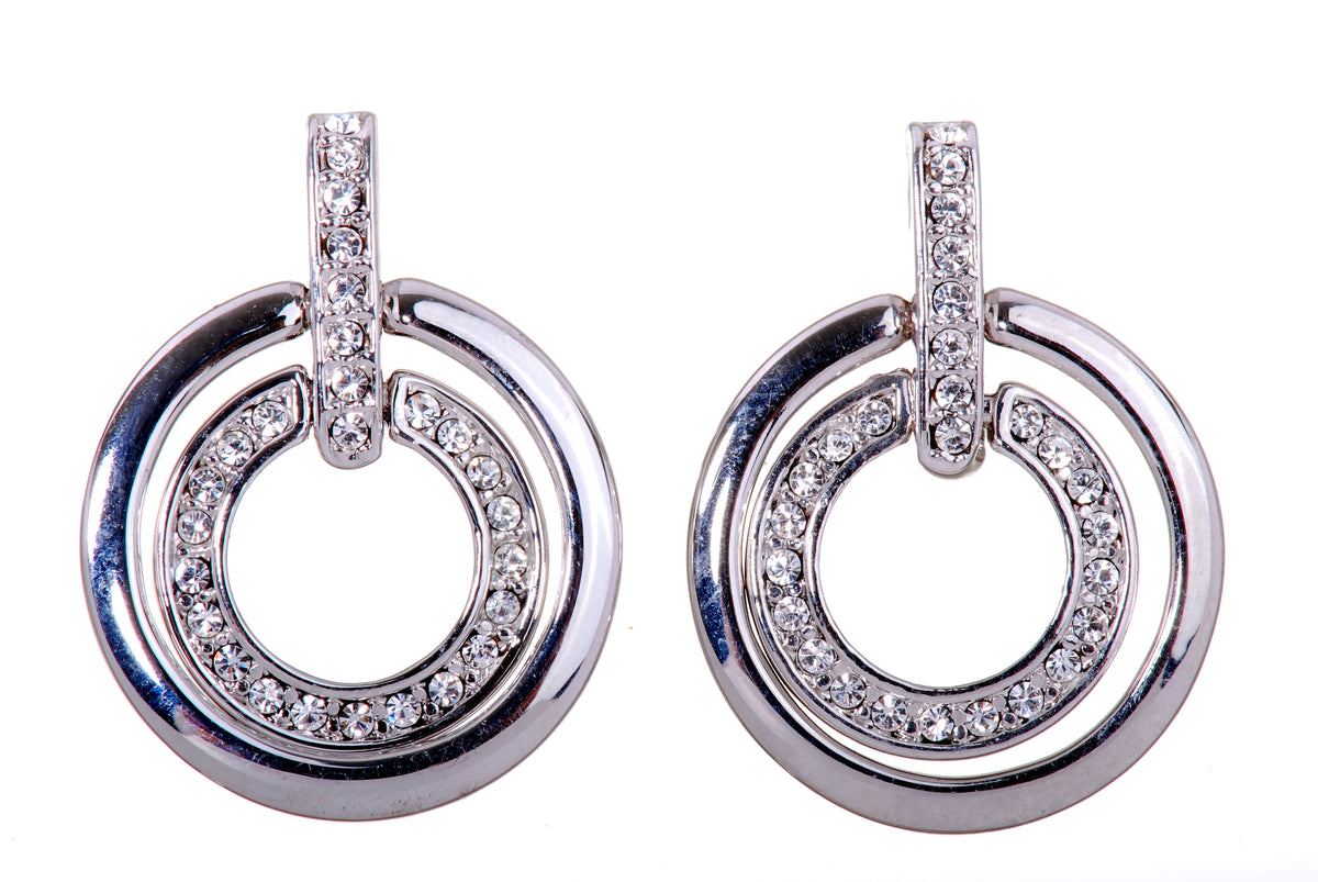 E7135 Pave Double Looped Rhodium Plated Swarovski Elements Crystal Earrings