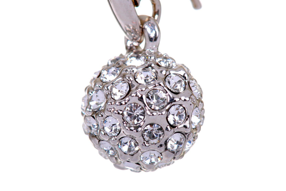 E7152 Sperichal Ball Rhodium Plated Swarovski Elements Crystal Earrings