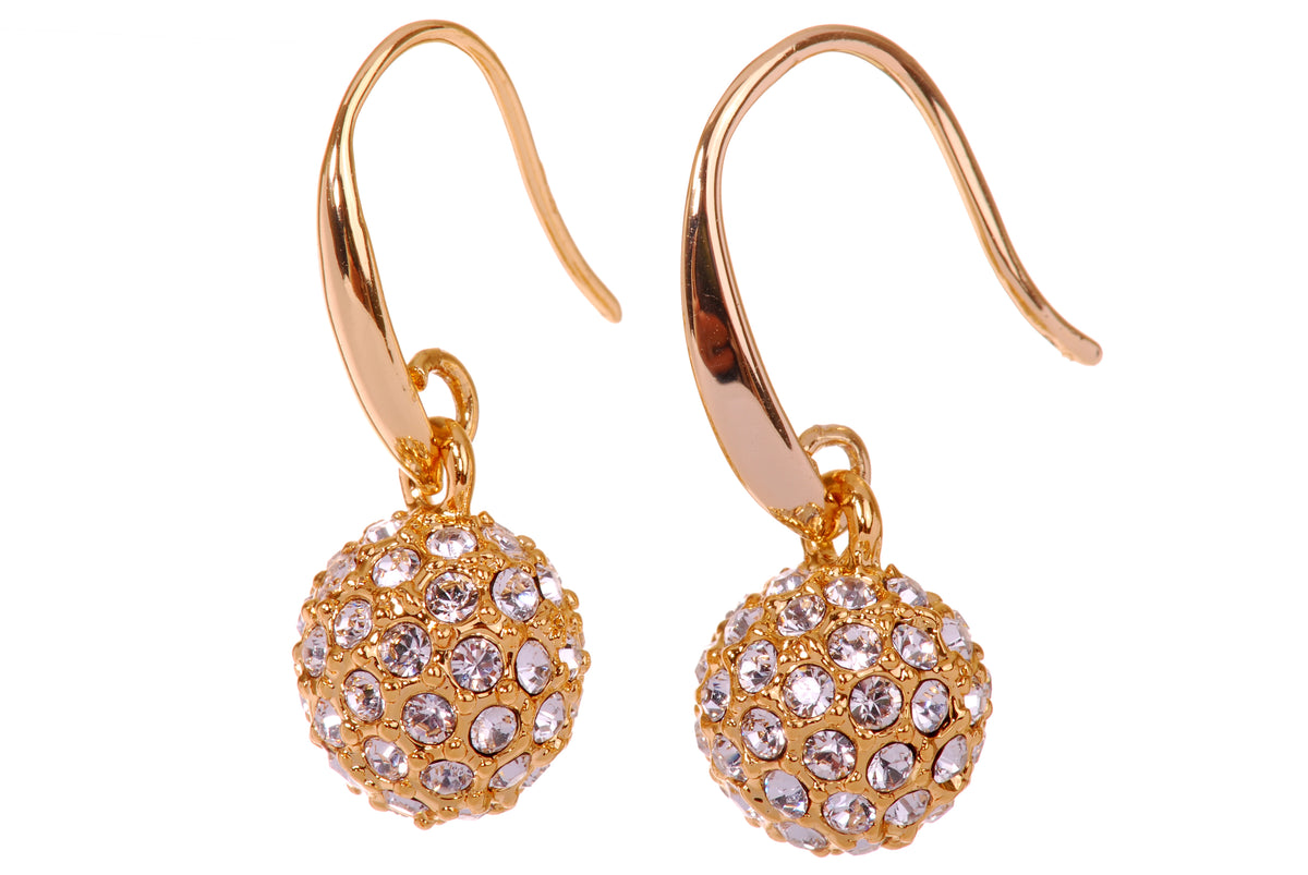 E7153 Sperichal Ball 18K Gold Plated Swarovski Elements Crystal Earrings