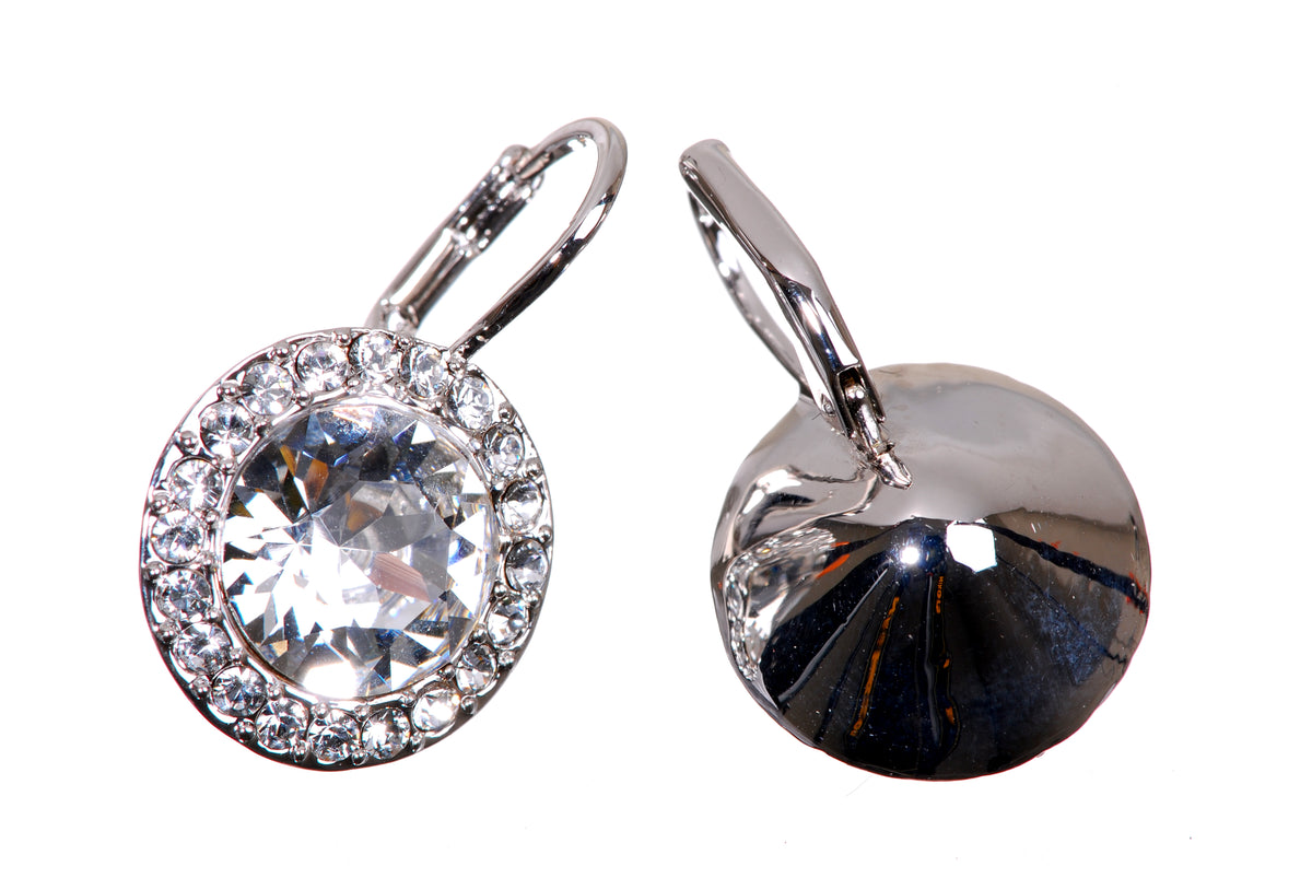 E7156 Dazzling Clear Brilliant Round Rhodium Plated Swarovski Elements Earrings