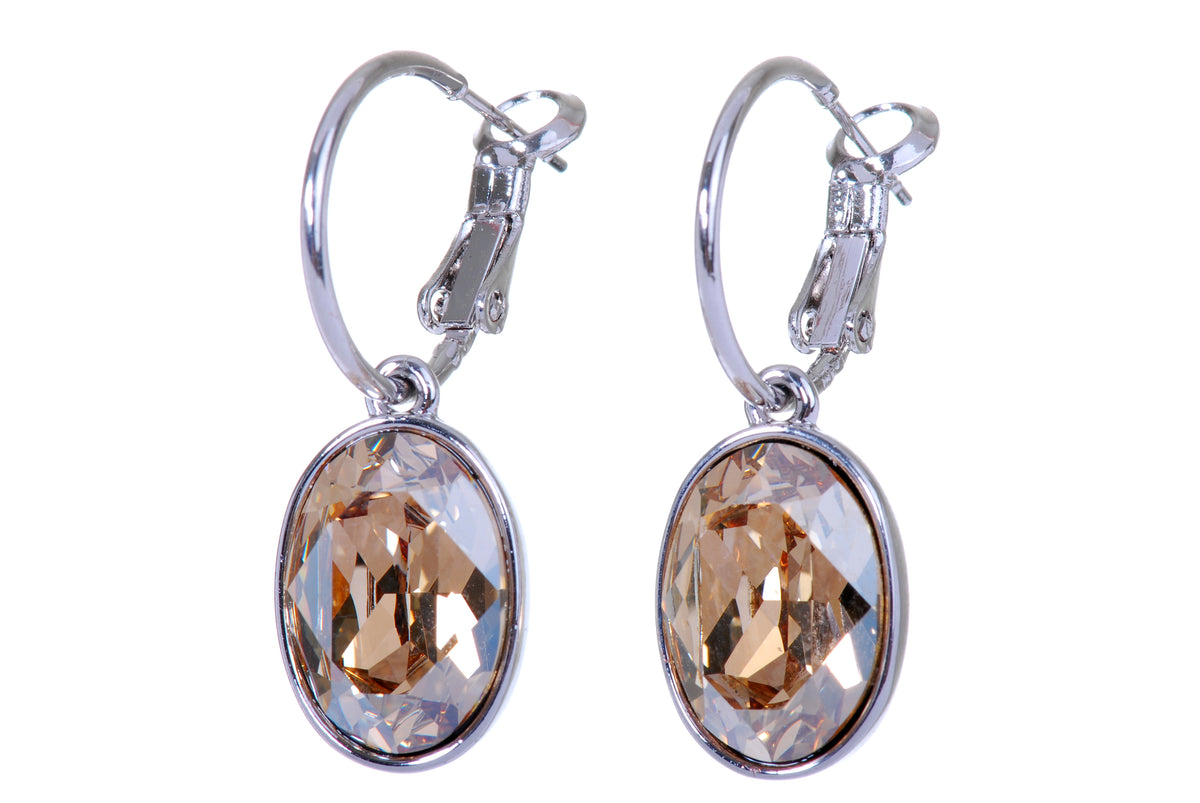 E7176 Champagne Swarovski Elements Crystal Oval Earring with Rhodium Plating