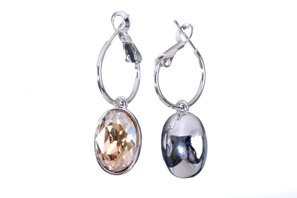 E7176 Champagne Swarovski Elements Crystal Oval Earring with Rhodium Plating