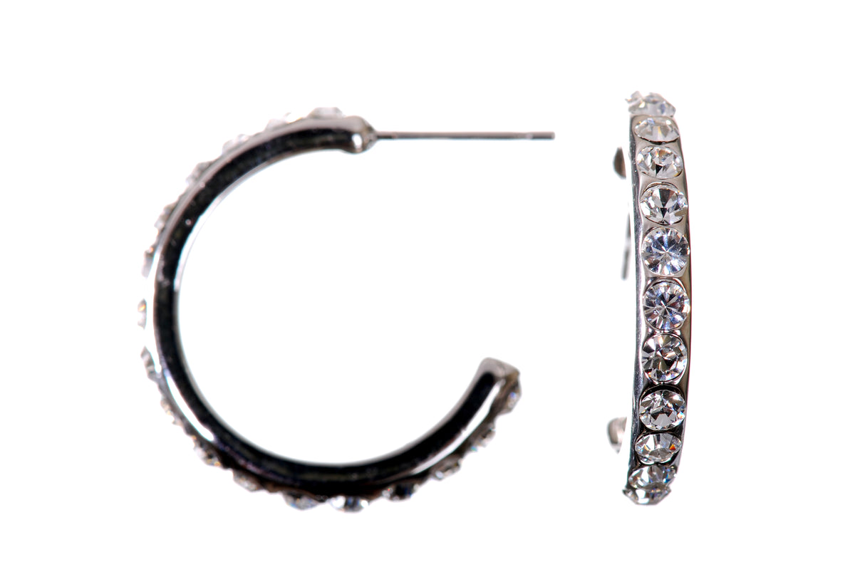 E7239 Rhodium Plated Swarovski Elements Crystal 7/8&quot; Half Hoop Earrings
