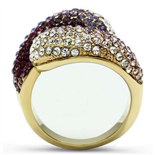 CJ306 Wholesale Women&#39;s Brass Ring IP Gold Top Grade Crystal Multi Color Ring