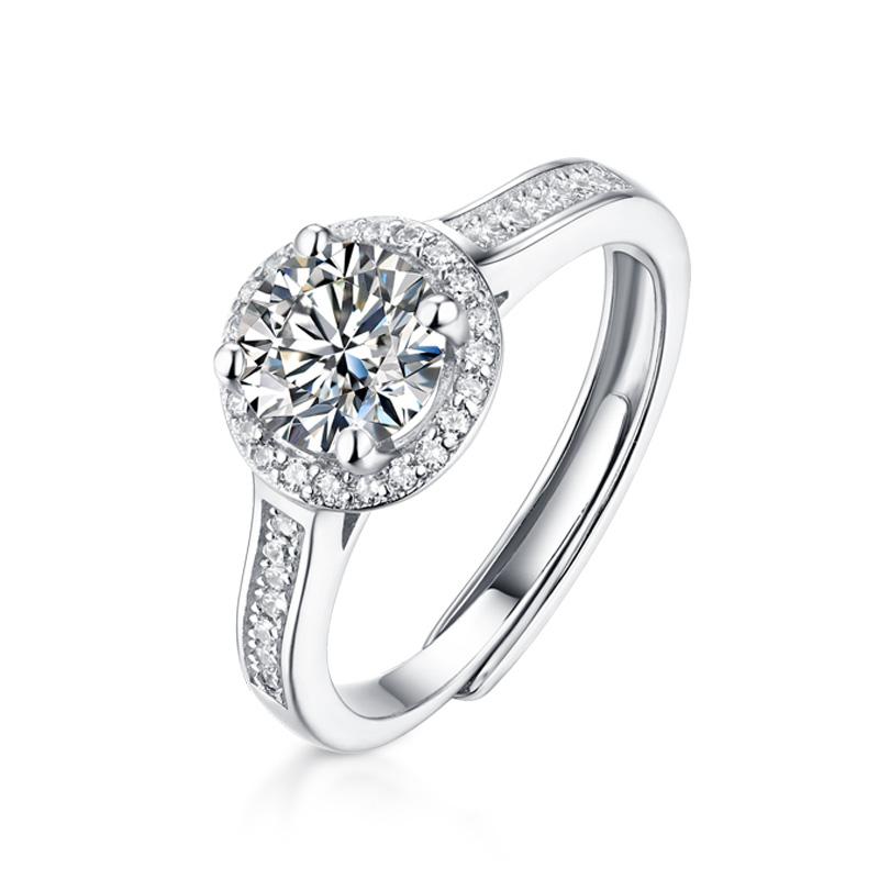 Wholesale Women&#39;s Round Moissanite Halo Ring in 925 Sterling Silver