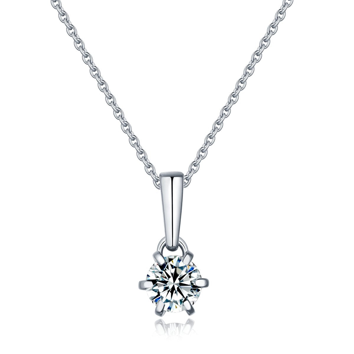 Wholesale Women&#39;s 6 Prong Moissanite Necklace in 925 Sterling Silver
