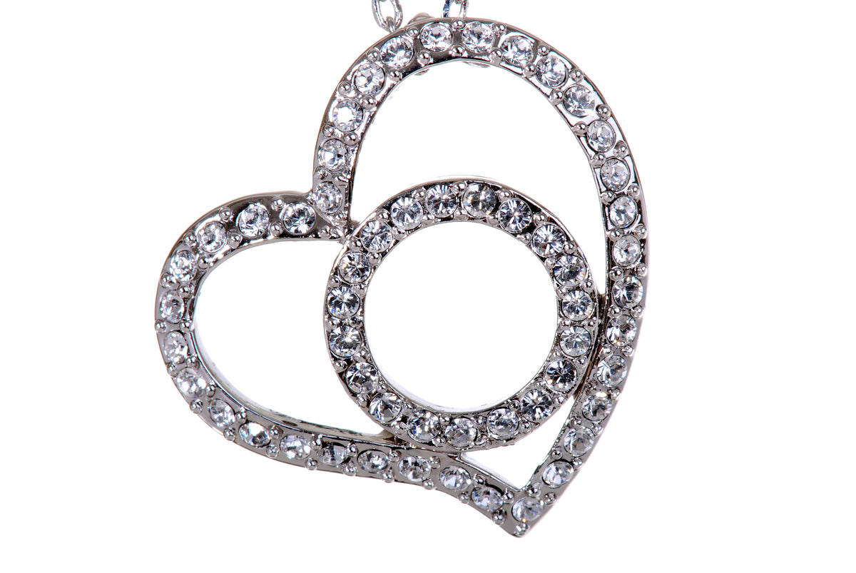 N7101 Dainy Heart Swarovski Elements Heart over Circle Pendant Necklace