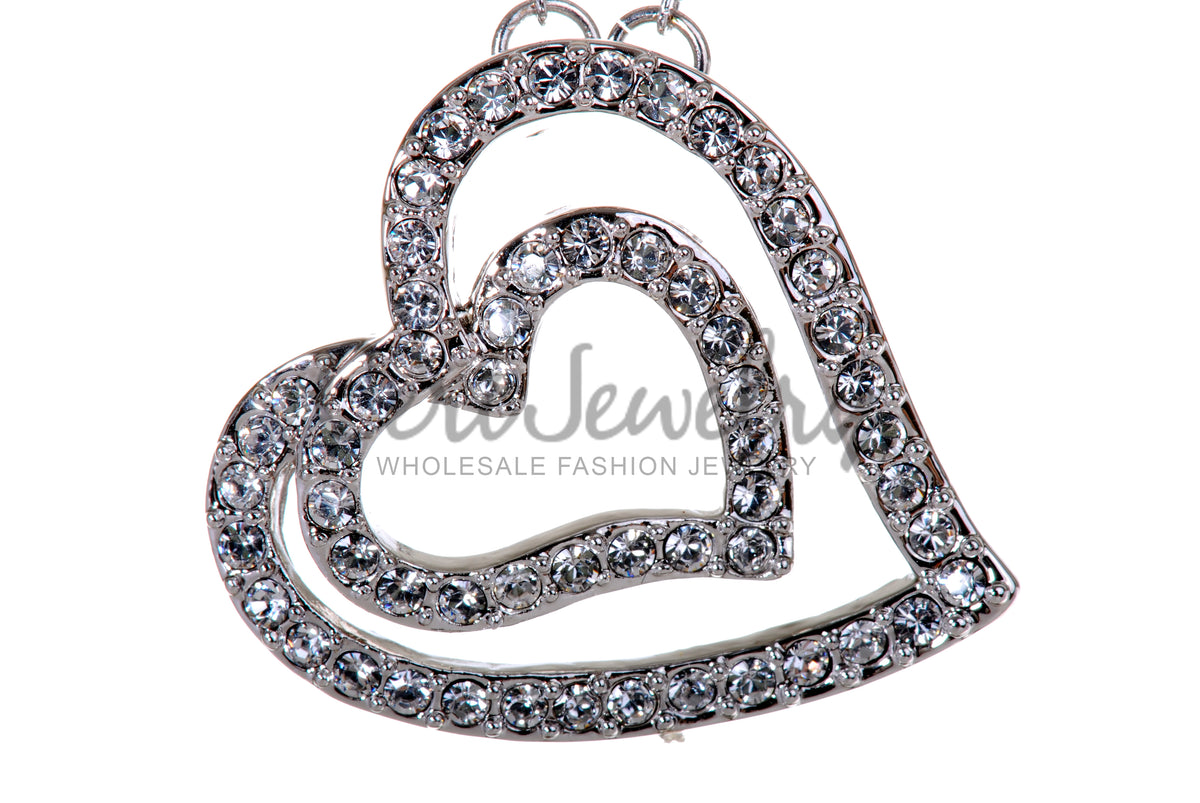 N7102 Double Heart Swarovski Elements Crystal Pendant Necklace