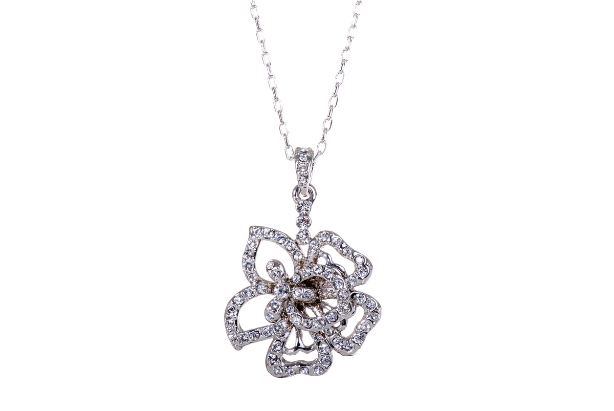 NEVI Crystals from Swarovski Rhodium Plated Sparkling Floral Valentine Gift  Pendant with Chain for Girls & Women - EASYCART