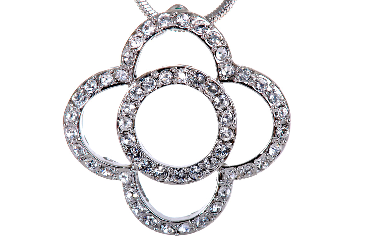 N7113 Swarovski Crystal Clover Rhodium Plated Pendant Necklace