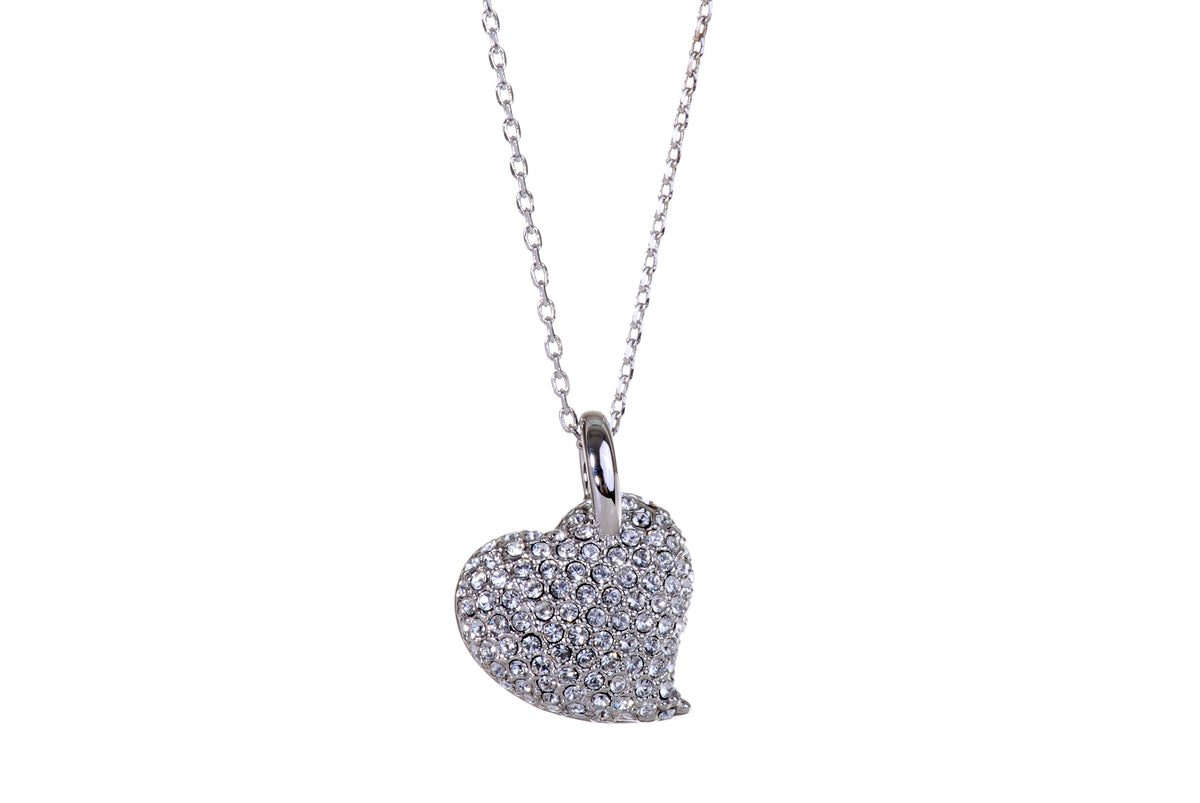 N7118 Assymetrical Rhodium Plated Heart Pendant with Swarovski Crystals