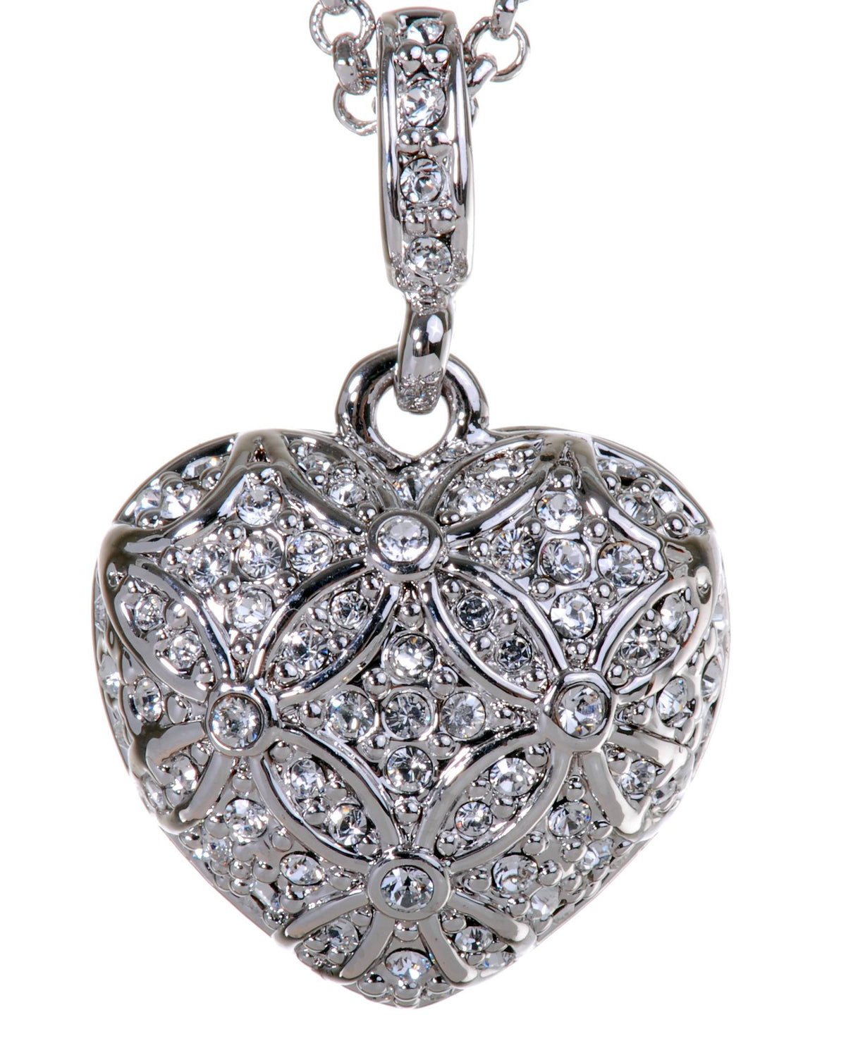 N7122 Rhodium Swarovski Heart Pendant Necklace Crystal