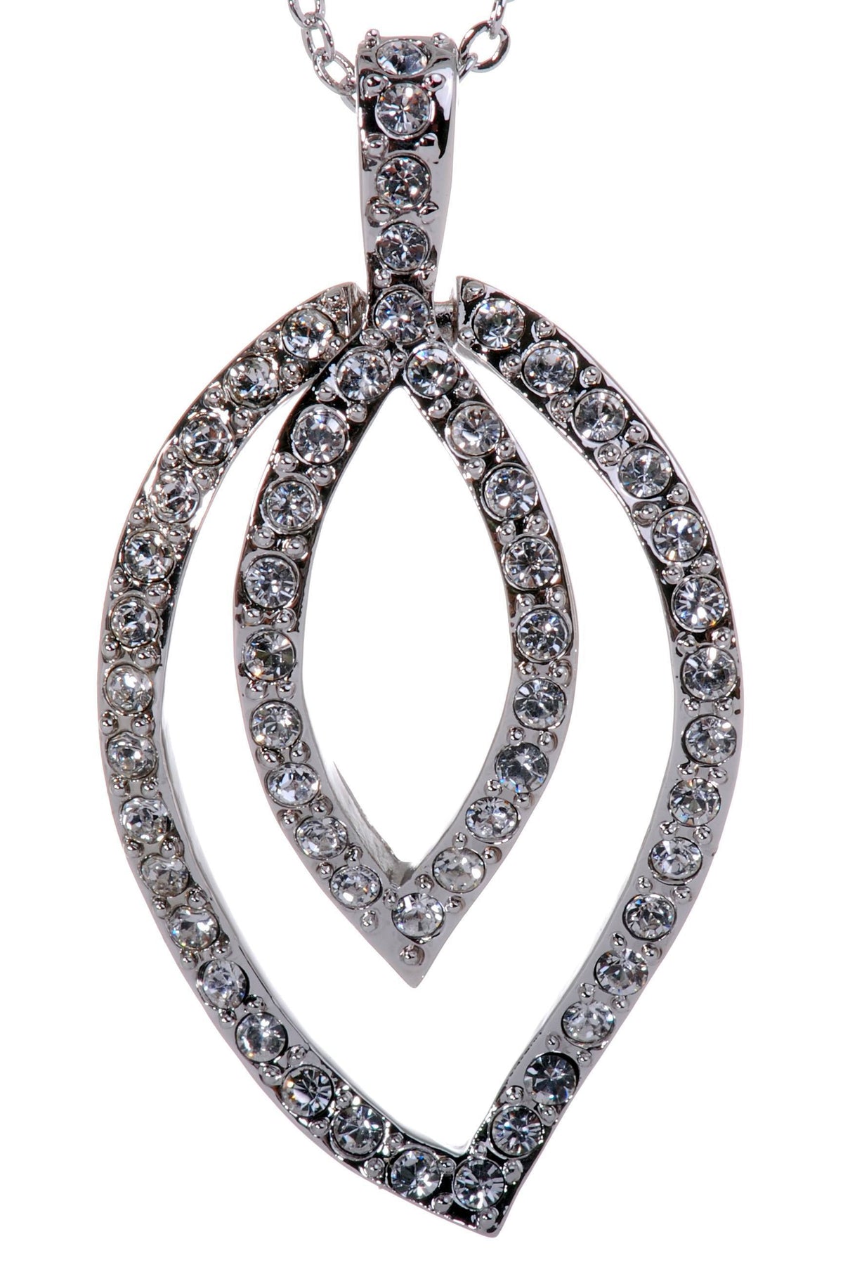 N7127 Rhodium Swarovski Elements Leaf Pendant Necklace